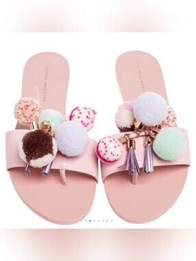 Sophia Webster Jada Pom-Pom Flat Slide Sandals In Blush/light Pink. Size: 35=5
